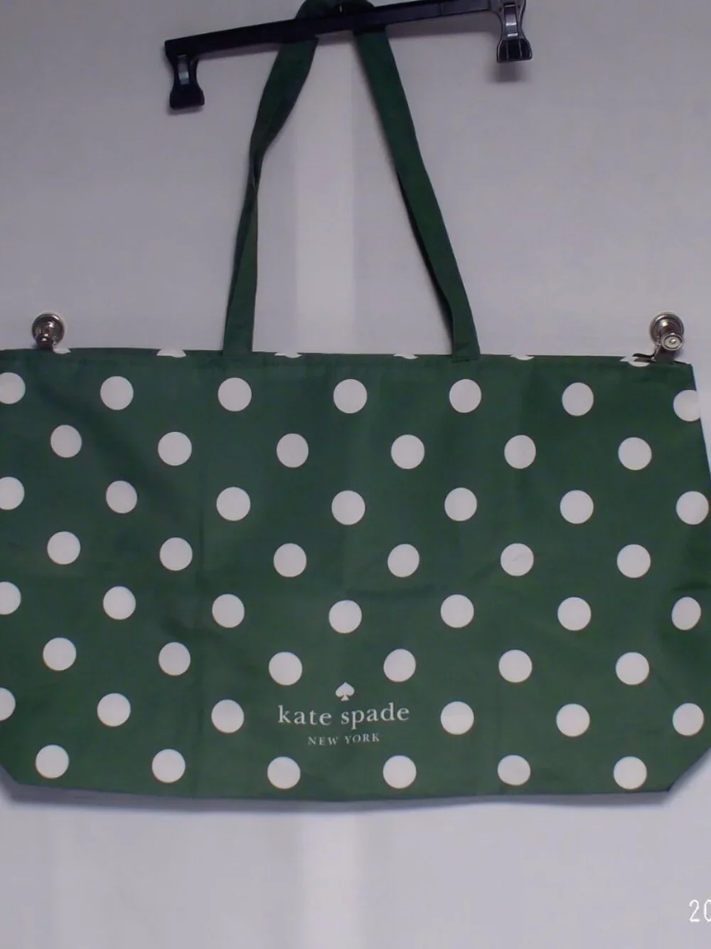 NWOT Kate Spade Canvas Shopper/Beach Bag Green w White Polka Dots